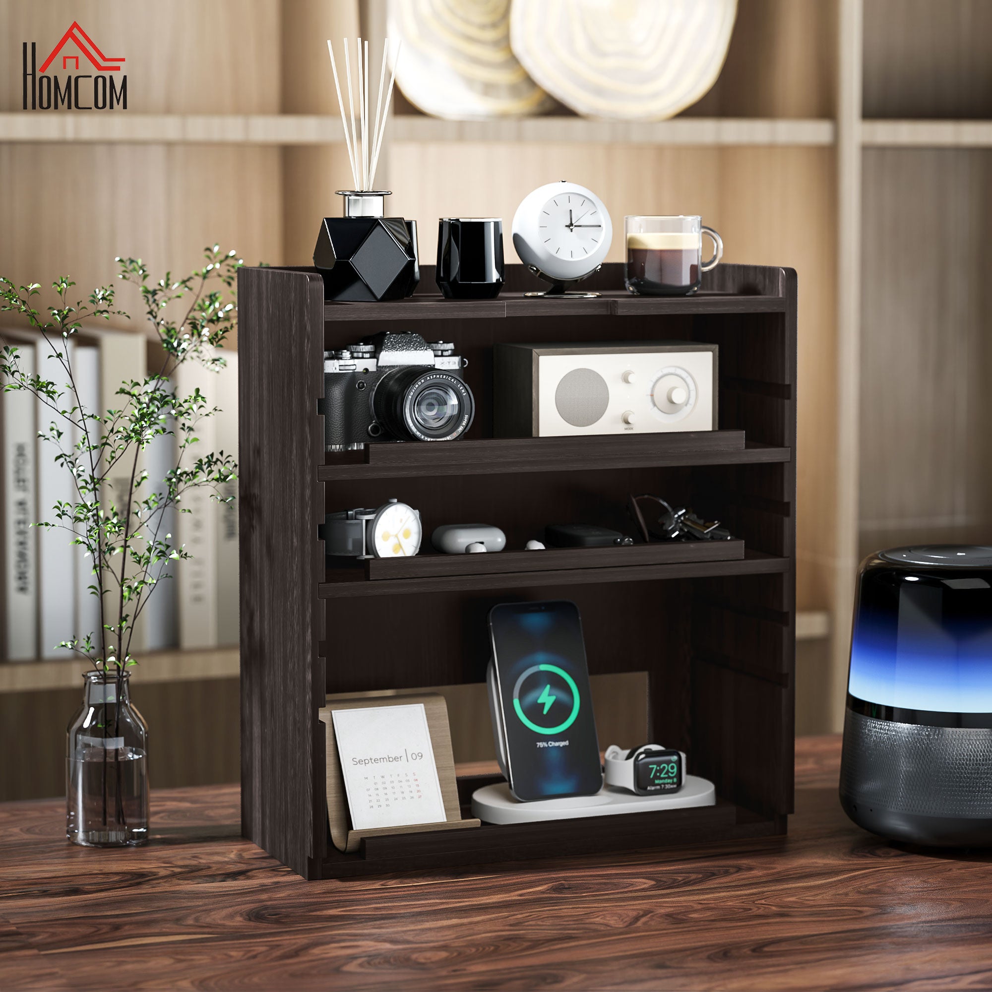 Four-Tier PC Desk Organiser - Dark Brown by HOMCOM-8